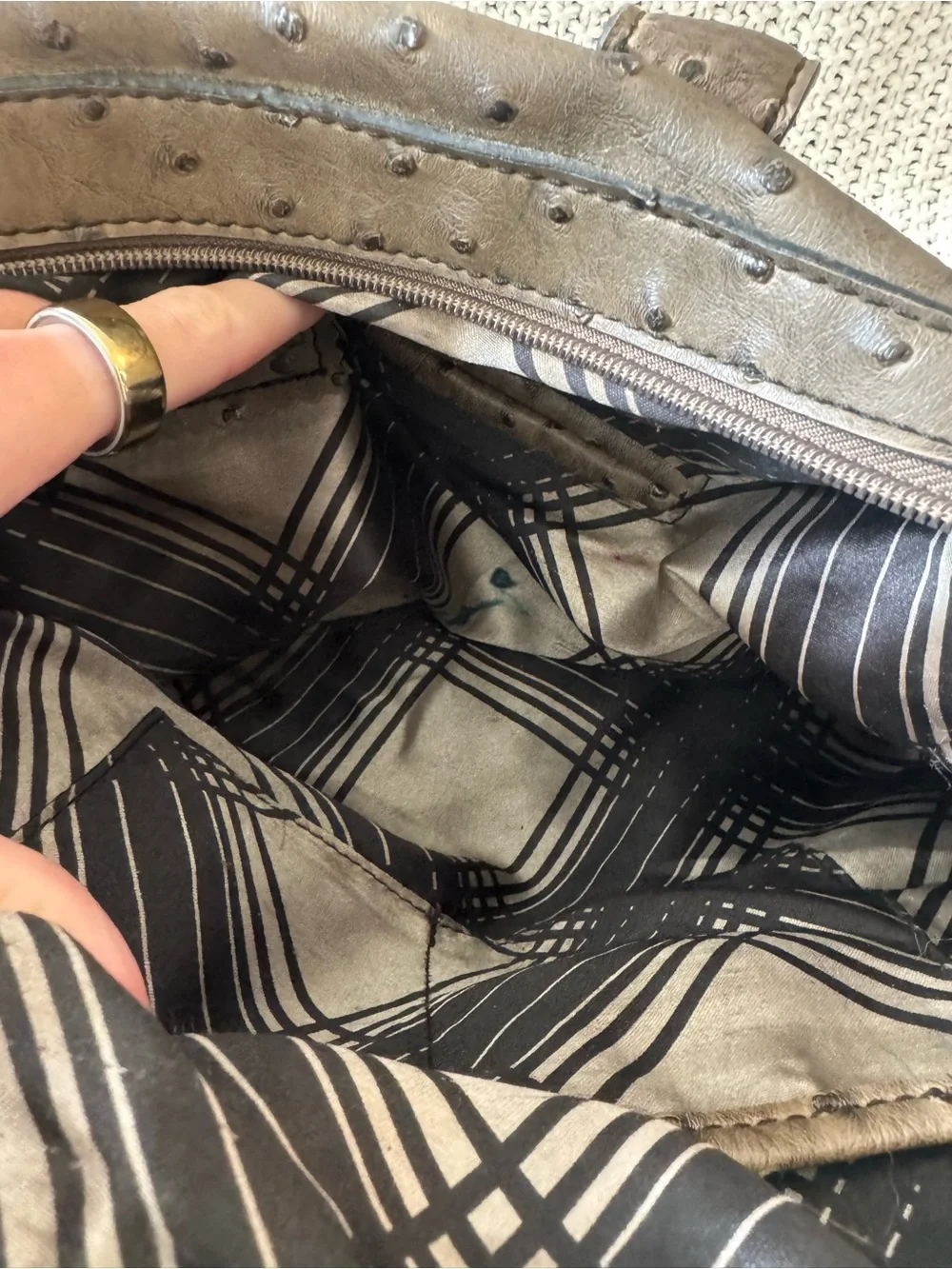 London Fog Faux Ostrich Embossed Satchel Crossbody Bag
